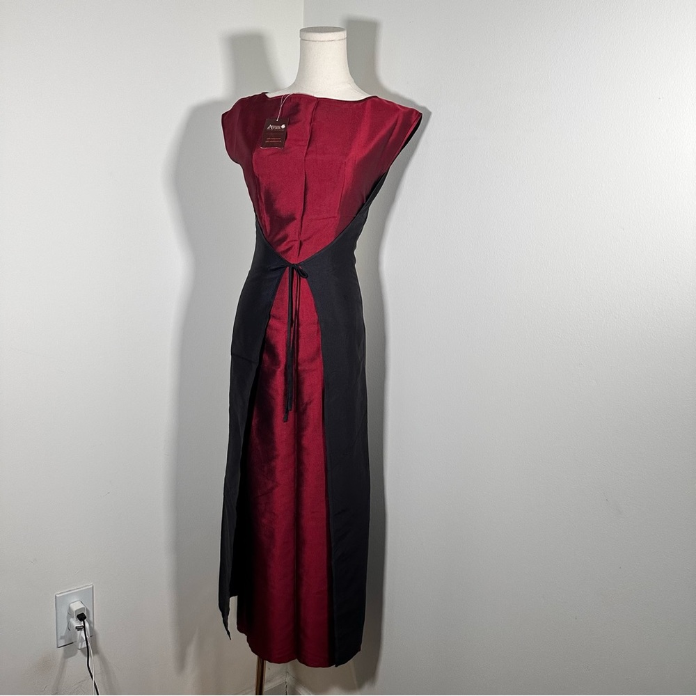 NWT 100% SILK Angkor Wat Artisan handmade good red black silk long maxi dress